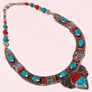 Tibetan Turquoise Red Coral Gemstone Ethnic 18"